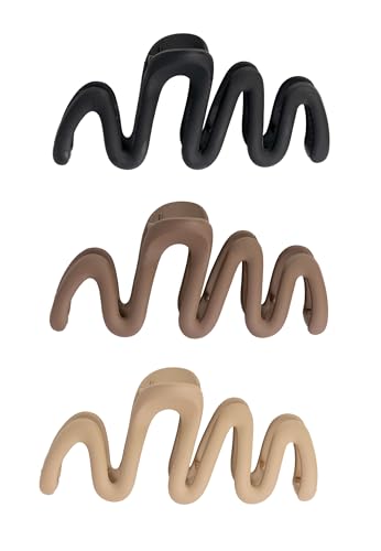 Brushworks Wave Claw Clips – 3 Pack Large Hair Clips with Strong Grip and Trendy Design