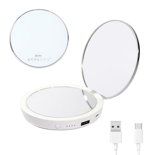 STYLPRO Flip 'n' Charge LED Mirror with Power Bank and 3x Magnification 10