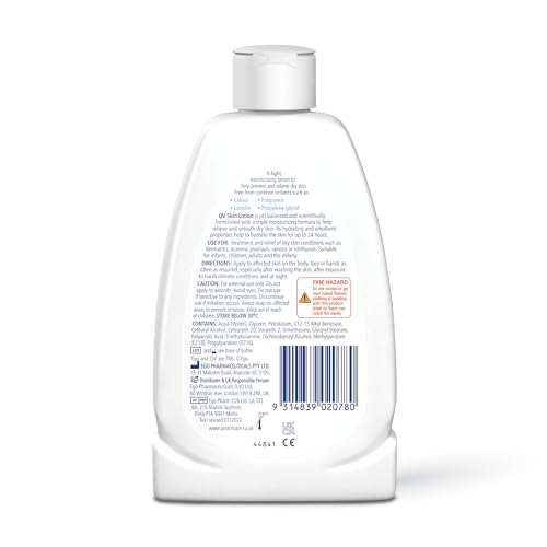 QV Skin Lotion 250ml: 24 Hour Moisturisation Light Body Lotion for Dry Skin & Eczema