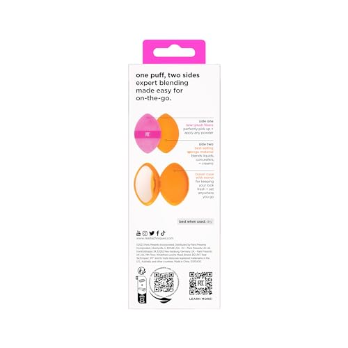 Real Techniques Miracle 2-in-1 Puderquaste + Reiseetui, doppelseitiger Make-up-Schwamm zum Verblenden, elastisches Band, Präzisions-Make-up-Schwamm und Puderquaste, für flüssige, cremige und pudrige Produkte, Reiseetui, 2 Stück 18