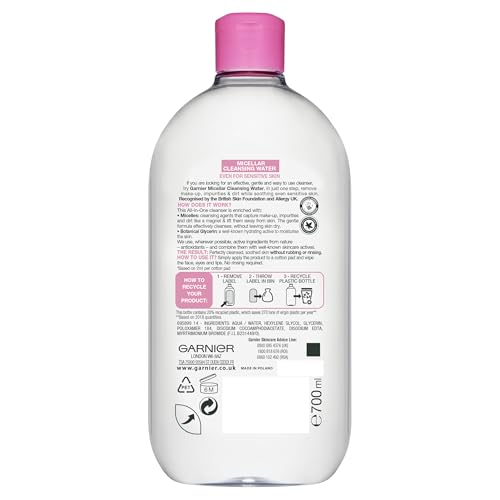Garnier Micellar Cleansing Water For Sensitive Skin Gentle Face Cleanser & Makeup Remover 700ml