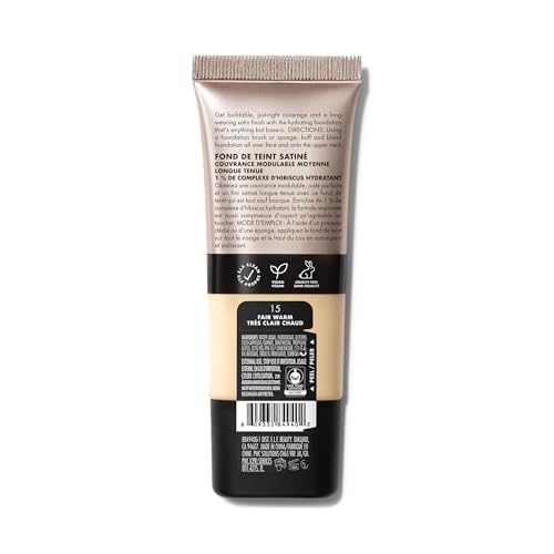 e.l.f. Soft Glam Satin Foundation - Medium Buildable Coverage, Long-Lasting, 15 Fair Warm