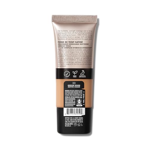 e.l.f. Soft Glam Satin Foundation - Medium Coverage, Buildable, Long-Lasting, 33 Medium Warm