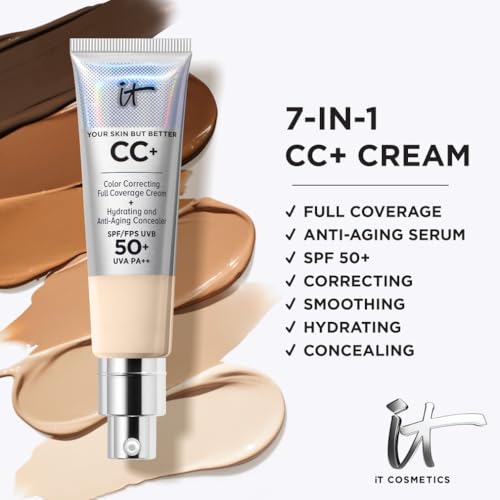 iT Cosmetics Full Coverage Foundation mit LSF 50, angereichert mit Hyaluronsäure und Vitamin E, Your Skin But Better CC+ Cream, Farbton: Neutral Medium, 32 ml 10