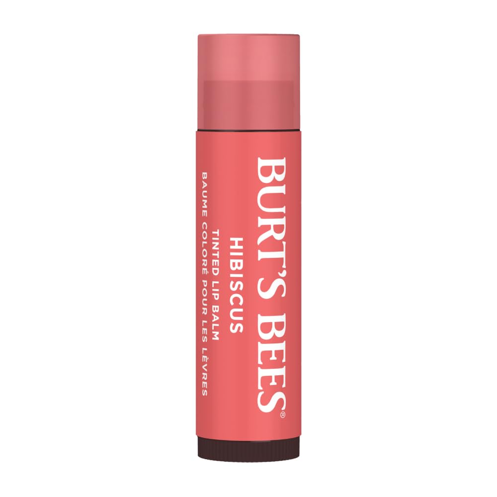 Burt's Bees 100% natürlicher getönter Lippenbalsam, Hibiskus mit Sheabutter und pflanzlichen Wachsen – 1 Tube x 4,25 g