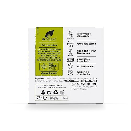 Dr Organic Tea Tree & Lemon Clarifying Shampoo Bar for Oily Roots & Scalp