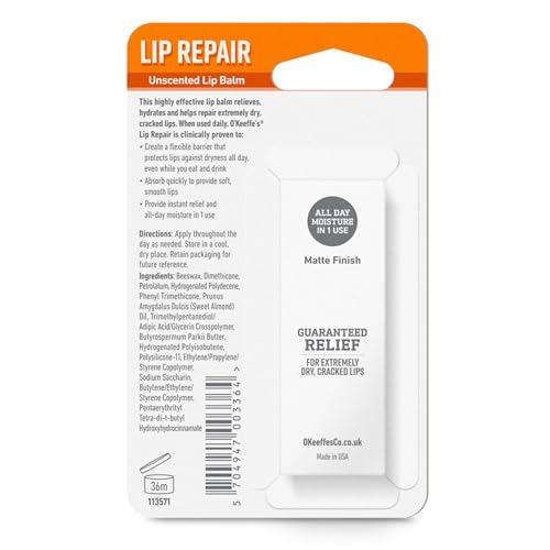 O'Keeffe's Lip Repair Unscented Lip Balm for Extremely Dry, Cracked Lips, 4.2g 4
