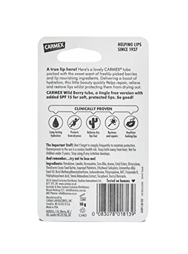 CARMEX Wild Berry SPF15 Lip Balm Tube - Hydrating, Tingle-Free Sun Protection 4