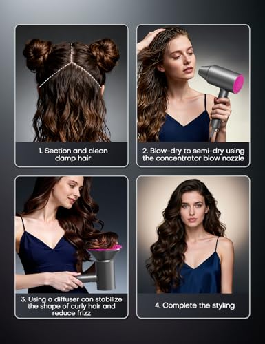 AROEVE 1800W Foldable Ionic Hair Dryer with 2 Speeds, 3 Heat Settings, and Attachments 8