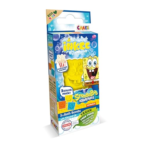 INKEE SpongeBob Kids Mini Bath Bomb Pack (3-Pack) – Popcorn Scented Fizz
