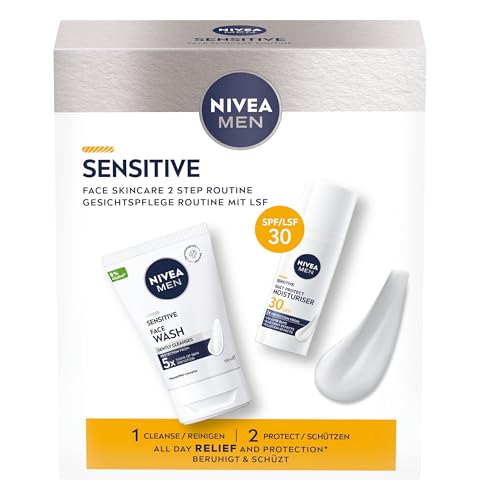 NIVEA MEN Sensitive Face Skincare Gift Pack with SPF30 Moisturiser and Face Wash