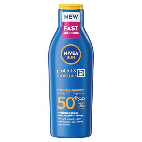 NIVEA SUN Protect & Moisture Sun Lotion SPF 50+ with Vitamin E, 48H Moisture, 200 ml