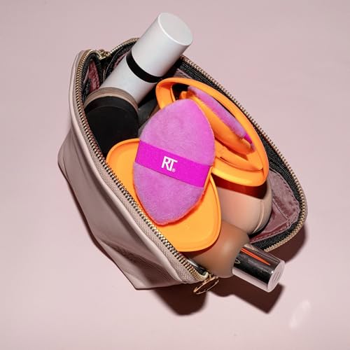 Real Techniques Miracle 2-in-1 Puderquaste + Reiseetui, doppelseitiger Make-up-Schwamm zum Verblenden, elastisches Band, Präzisions-Make-up-Schwamm und Puderquaste, für flüssige, cremige und pudrige Produkte, Reiseetui, 2 Stück 14