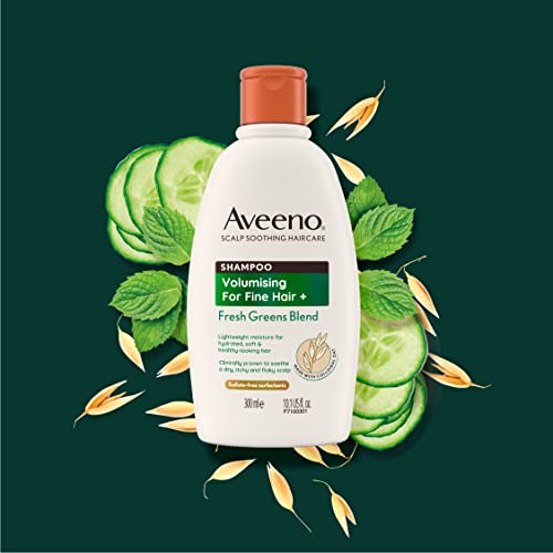Aveeno Scalp Soothing Haircare Volumising Shampoo, Fresh Green Blend, mit kolloidalem Haferextrakt, für feines Haar, beruhigt trockene, juckende und schuppige Kopfhaut, pH-neutral, klinisch getestet, 300 ml 10