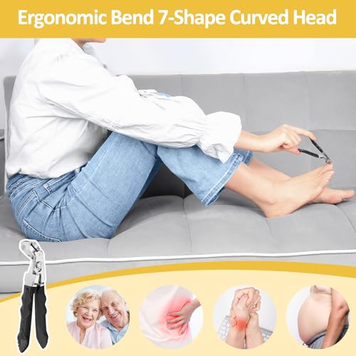 Euqvunn Ergonomic Angled Head Nail Clippers for Thick Nails with Catcher