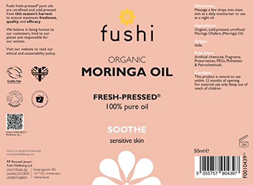 Fushi Virgin Fresh-Pressed Moringa Seed Oil for Dry Skin and Redness Relief 10