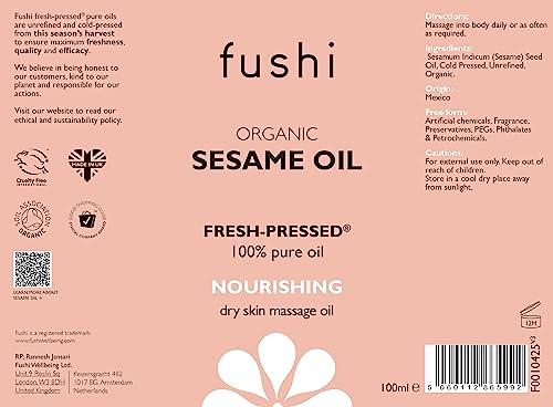 Fushi Organic Sesame Oil 100ml | Virgin, Fresh-Pressed & Unrefined | Rich in Vitamin E 3