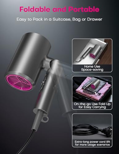 AROEVE 1800W Foldable Ionic Hair Dryer with 2 Speeds, 3 Heat Settings, and Attachments 3