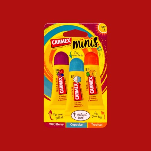Carmex Minis Scented Lip Balms SPF 15, 3-Pack (Cherry, Strawberry, Pineapple Mint) 3