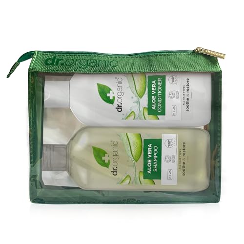 Dr Organic Aloe Vera Shampoo & Conditioner Set with Travel Bag, Organic, Vegan, 265ml