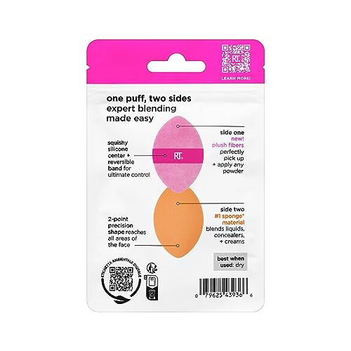Real Techniques Miracle 2-in-1 Puderquaste, doppelseitig, in Originalgröße, mit wendbarem Gummiband, Präzisionsspitze, für flüssige, cremige und pudrige Produkte, 1 Stück 17