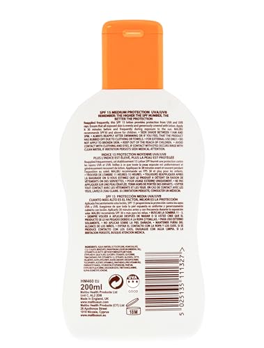 Malibu Medium Protection Water Resistant Vitamin Enriched SPF 15 Sun Lotion, 200ml