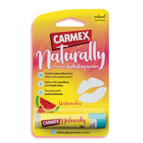 Carmex Naturally Watermelon Lip Balm Stick SPF 15 for Sun Protection and Dry Lip Repair
