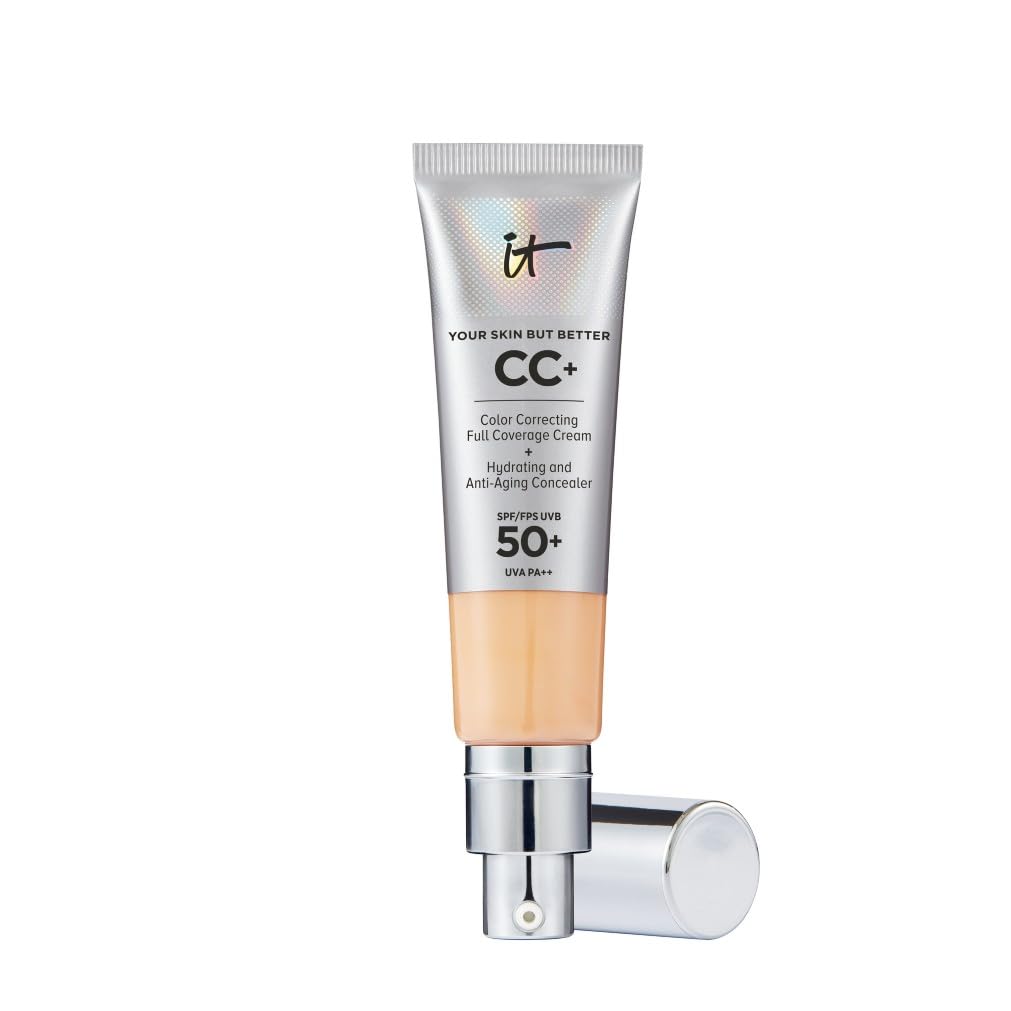 iT Cosmetics Full Coverage Foundation mit LSF 50, angereichert mit Hyaluronsäure und Vitamin E, Your Skin But Better CC+ Cream, Farbton: Medium, 32 ml 1