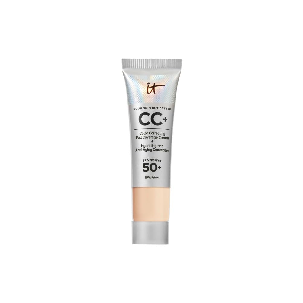 IT Cosmetics CC+ Cream SPF 50+ Travel Size - Light Shade, Full Coverage Foundation & Hydrating Skincare