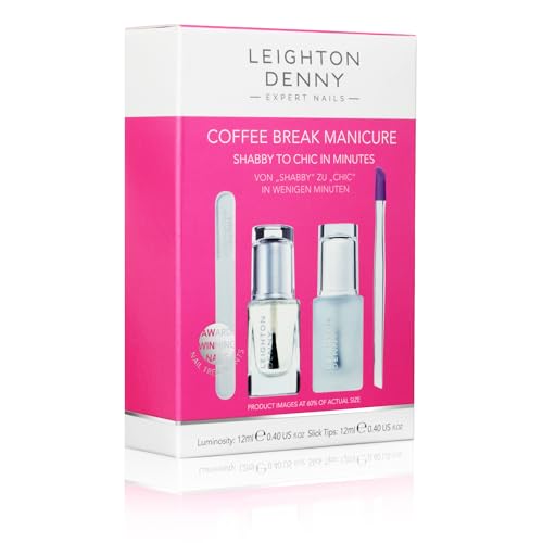 LEIGHTON DENNY Coffee Break Manicure Set - Vegan Nail Treatments with Crystal File
