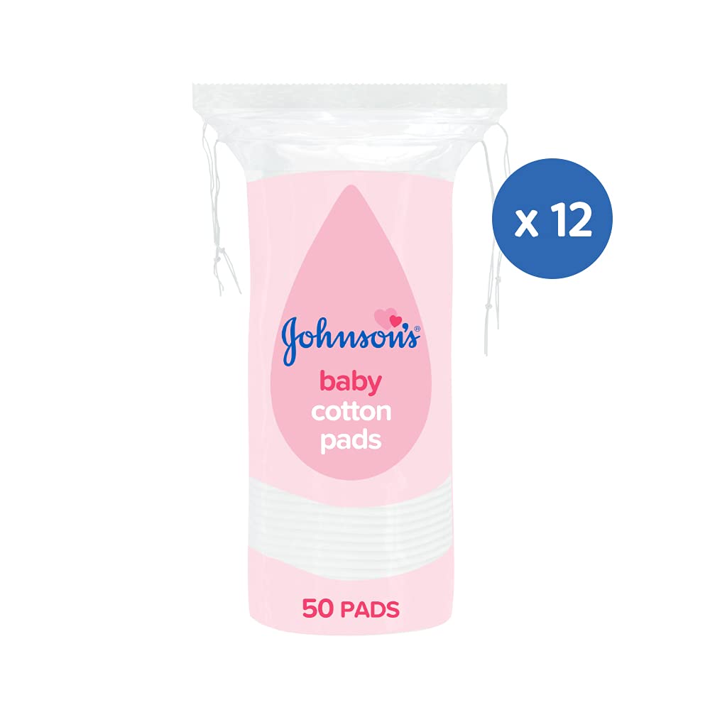 Johnson's Baby Cotton Pads - 300 Total Pads (12 Packs of 50) for Baby & Makeup Removal