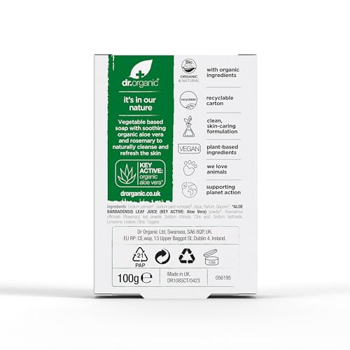 Dr. Organic Aloe Vera Soap Bar 100g - Soothing Organic Cleanse for All Skin Types