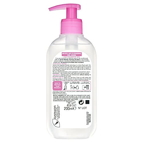 Garnier Micellar Gel Face Wash for Sensitive Skin, Gentle Cleanser & Makeup Remover, 200ml 9