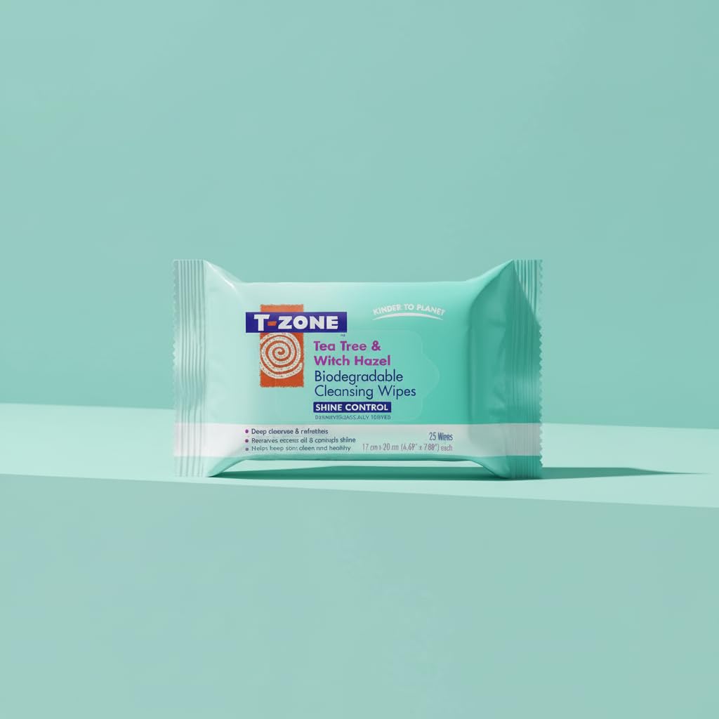 T-Zone Teebaum- &amp; Hamamelis-Reinigungstücher, biologisch abbaubar, 25er-Packung – Tiefenreinigung