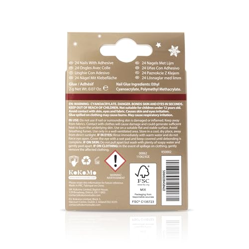 Kokomo 24pc Christmas False Nails - Red & Gold Festive Design with Glue 4