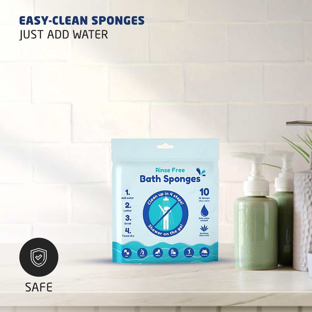 10-Pack Rinse-Free Bath Sponges with Soothing Aloe Vera for Travel & Gym 4
