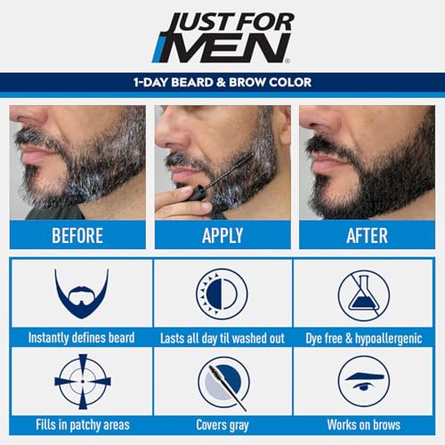 Just For Men 1-Tages-Bart- und Augenbrauenfarbpinsel, für sofortige Grauabdeckung in nur einem Schritt 3