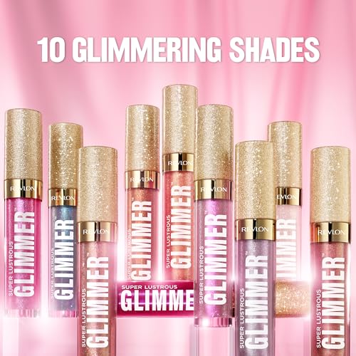 Revlon Super Lustrous Glimmer Gloss – Feuchtigkeitsspendender und aufpolsternder Lipgloss mit pflanzlichem Glitzer, 3D-Schimmer, 39 % mehr Feuchtigkeit und extra großem Applikator, Pink Prisma 12
