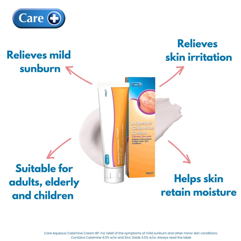 Care Aqueous and Calamine Cream Tube for Sunburn and Minor Skin Irritation Relief 100g 3