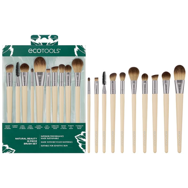 EcoTools Natural Beauty 10 Piece Vegan Makeup Brush Set for Full Face Application