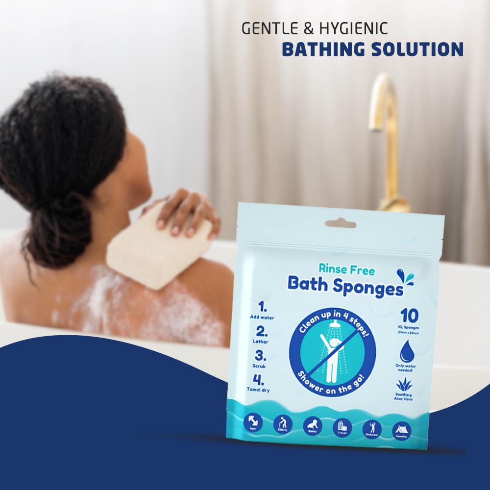 10-Pack Rinse-Free Bath Sponges with Soothing Aloe Vera for Travel & Gym 5