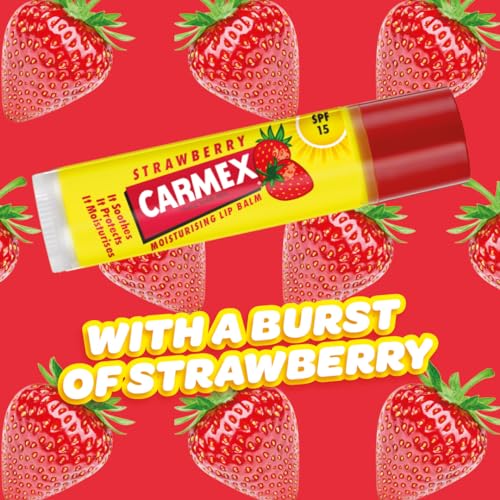 Carmex Strawberry Moisturising Lip Balm Stick with SPF 15 for Dry, Cracked Lips