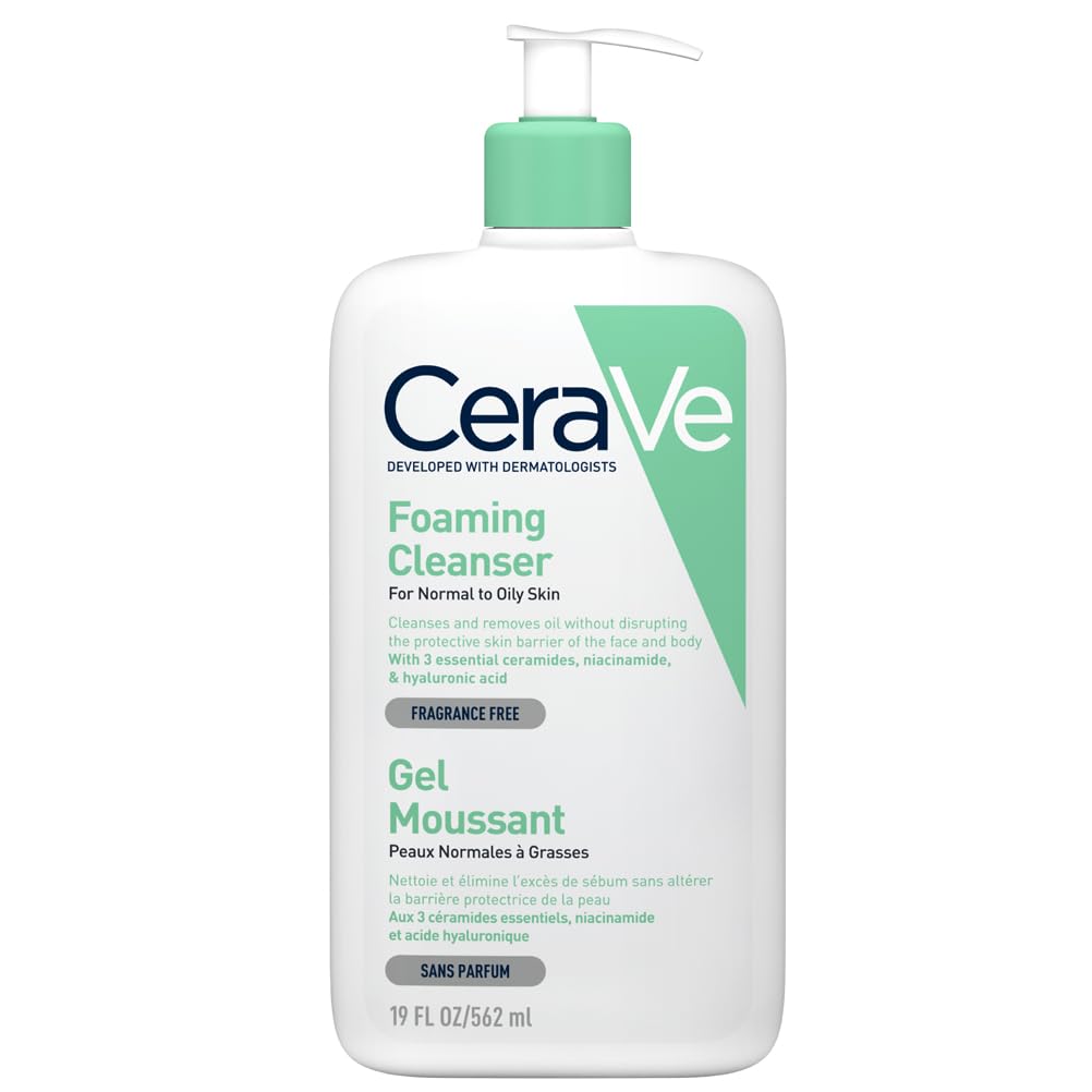 CeraVe Foaming Cleanser with Niacinamide and Ceramides for Normal to Oily Skin