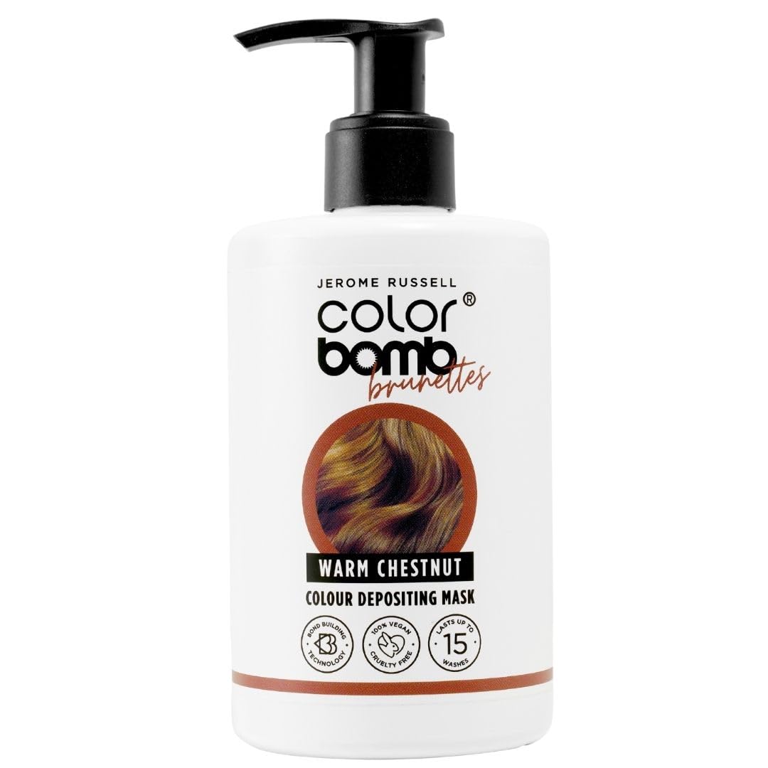 Jerome Russell Colour Bomb Brunettes – Warme Kastanienbraune Farbmaske – Pflegende, semi-permanente Farb- und Glanzbehandlung – Vegan, tierversuchsfrei, 300 ml