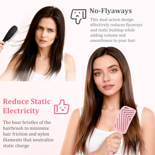 Euqvunn Dual-Bristle Hair Brush with Boar Bristles for Detangling, Shine, and Scalp Massage 3
