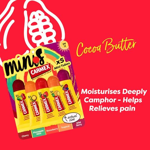 Carmex Mini Scented Lip Balm 5-Pack with SPF 15 | Cherry, Strawberry, Tropical Flavors 3