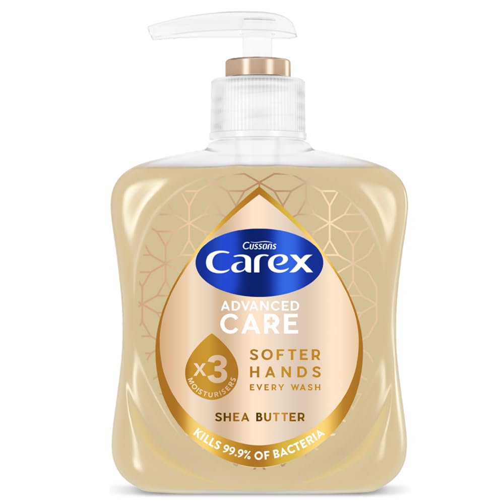 CAREX Advanced Care Shea Butter Antibacterial Hand Wash, Pack of 6 x 250ml, 3x Moisturisers