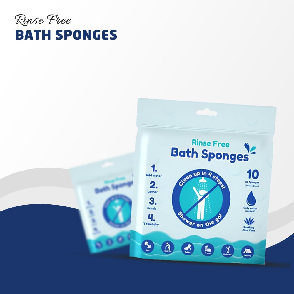 10-Pack Rinse-Free Bath Sponges with Soothing Aloe Vera for Travel & Gym