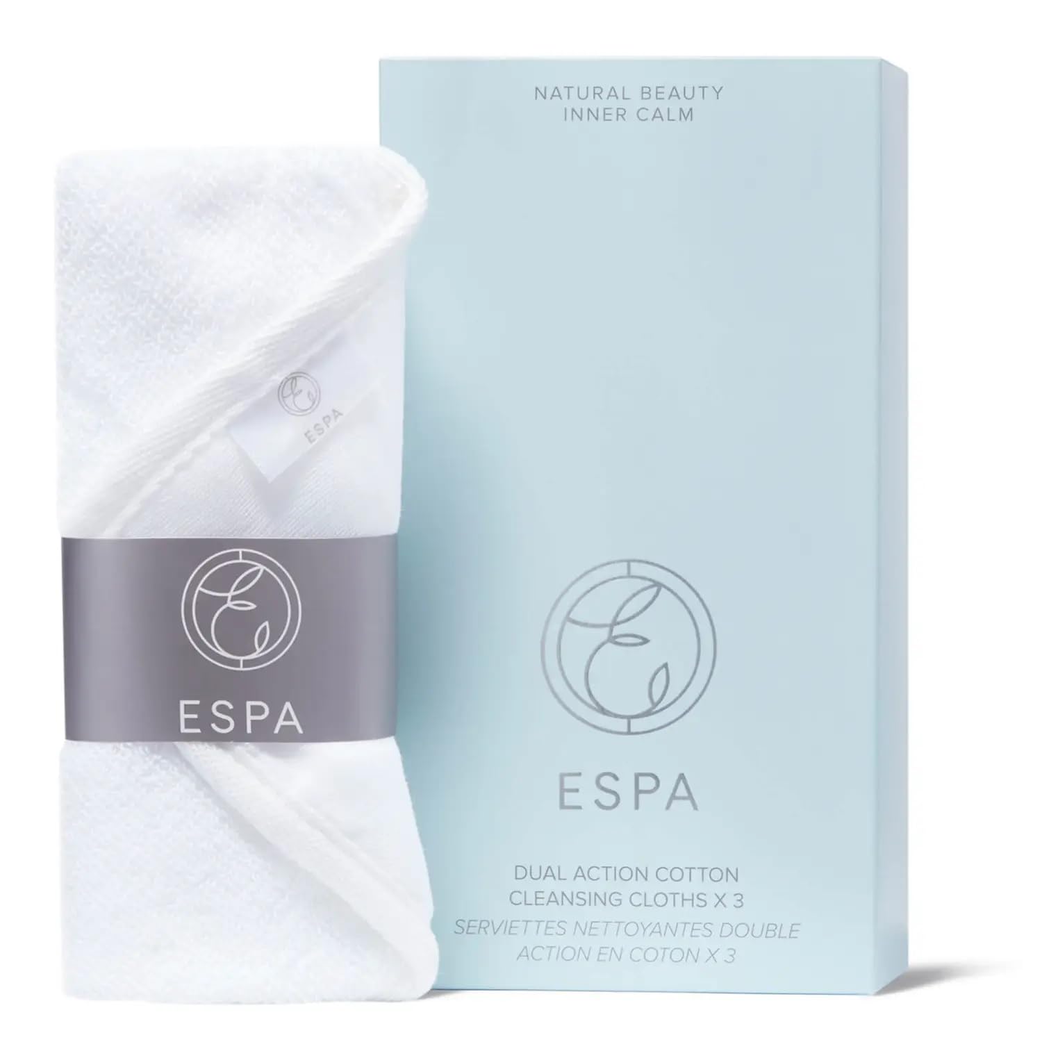 ESPA Dual Action Cotton Cleansing Cloths Set of 3 | 100% Pure Cotton for Exfoliation & Makeup Removal