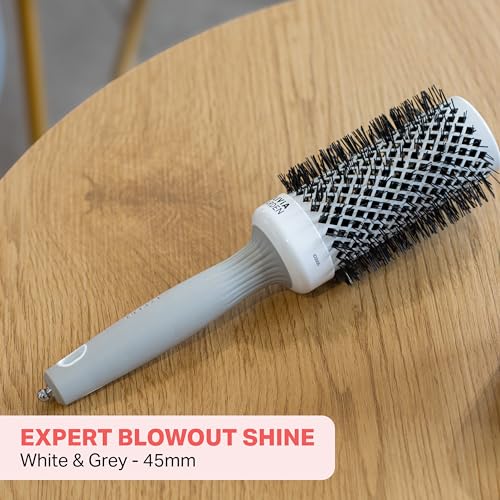 Olivia Garden Expert Blowout Shine Brush - White & Grey - Size 45 - Ceramic Coated